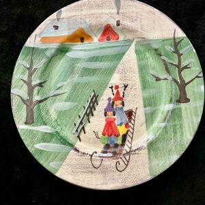 Zrike Hand-Painted in Italy Winter Frolic Chop Plate